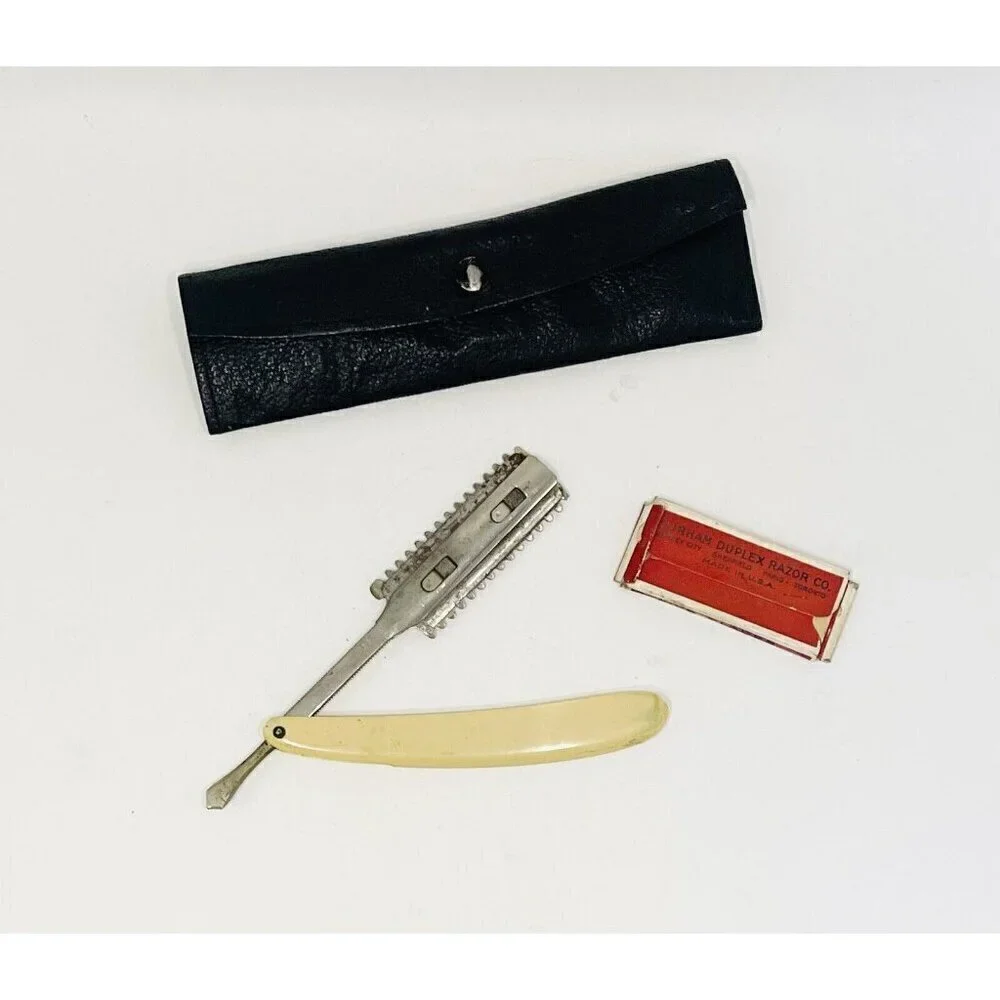 Vintage Durham Duplex Straight Razor in Original Leather Pouch Case & Blades